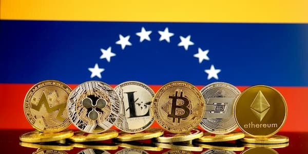 venezuela in the background of physical representation of crypto currency